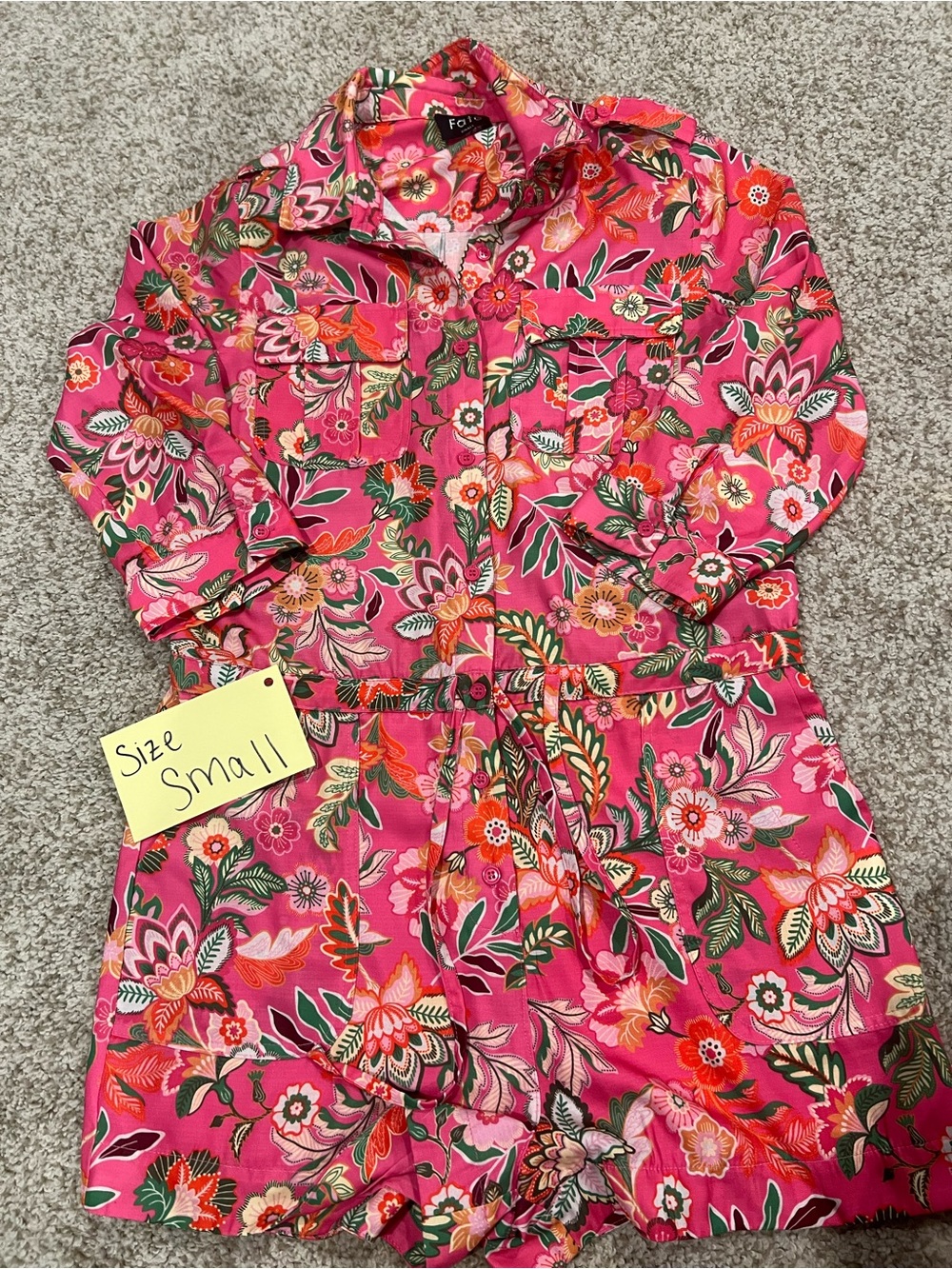 Fate Pink Floral Button-Front Girls' Shirt Dress